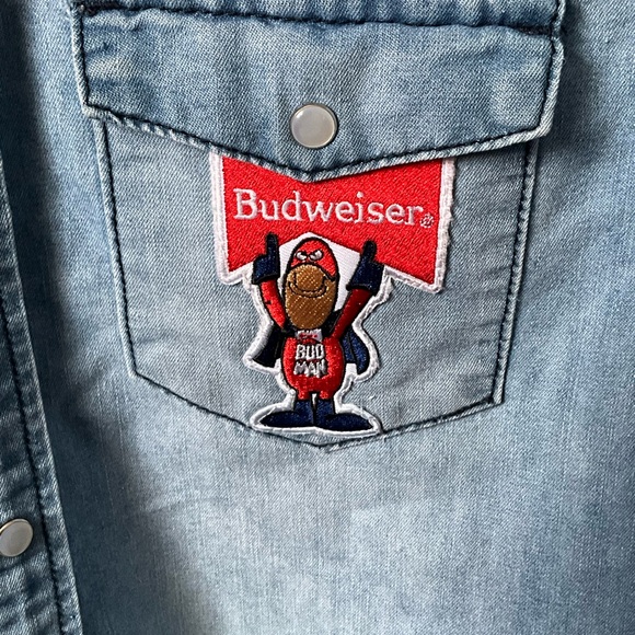 VTG-EarL Jean"Budweiser-unisex Long Sleeve Shirt, Light Blue Size L - Picture 3 of 8